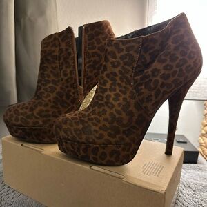 Leopard Print High Heel Ankle Boots- Size 7